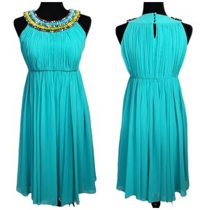 JAX Sleeveless Jewel Neckline Teal Dress Size 4